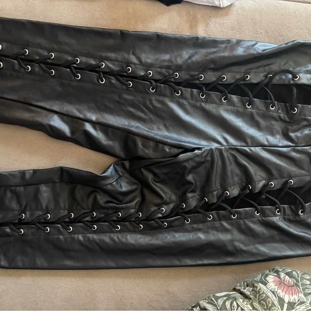 Current Mood Black Faux Leather Lace-Up Pants